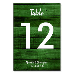 Green Rustic Woodgrain Wedding Table Number