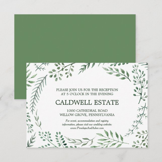 Green Rustic Wreath Wedding Reception Insert Invitation (Front/Back)