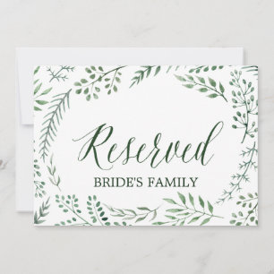 Green Rustic Wreath Wedding "Reserved" Sign Invitation