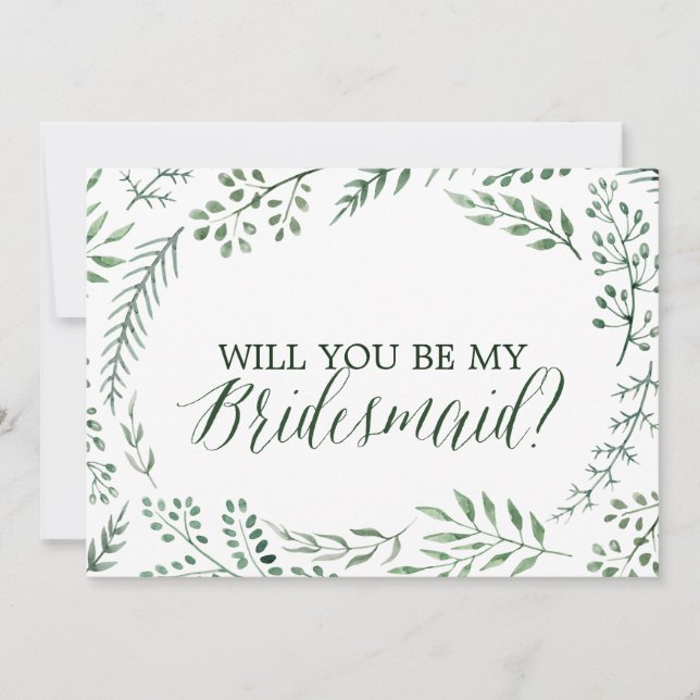Green Rustic Wreath Will You Be My Bridesmaid Card (Front)