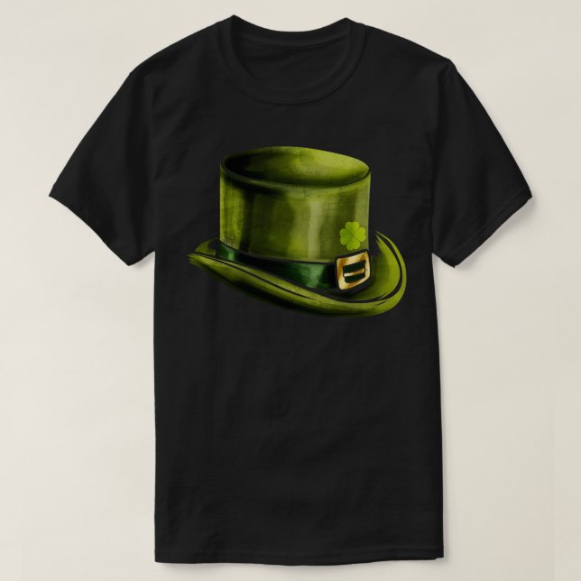 Green s Hat Cylinder Shamrock On St Patricks Day T-Shirt (Design Front)
