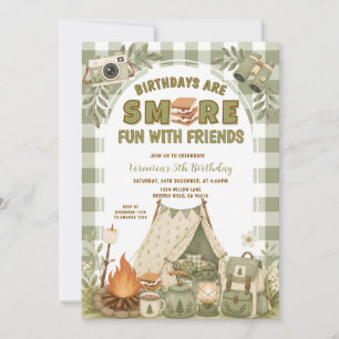 Green S’more Fun With Friends Camping Birthday Invitation