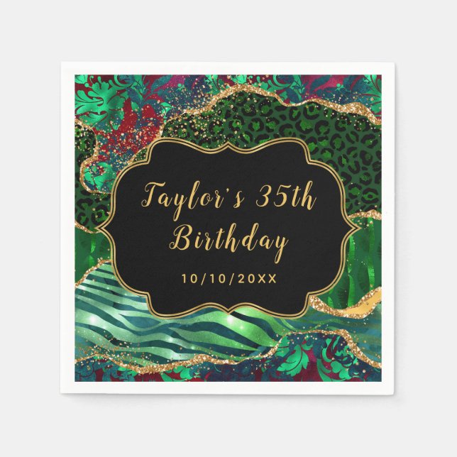 Green Safari Agate Birthday Napkin (Front)
