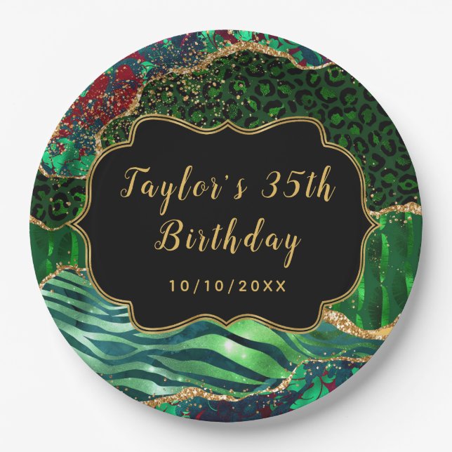 Green Safari Agate Birthday Paper Plate (Front)