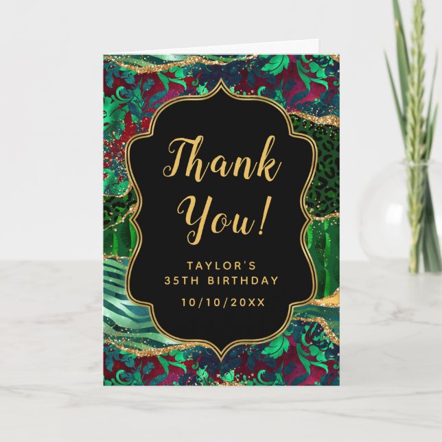 Green Safari Agate Birthday Thank You Card (Front)