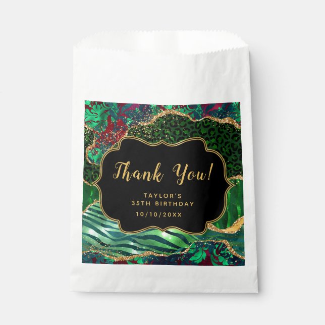 Green Safari Agate Birthday Thank You Favour Bags (Front)