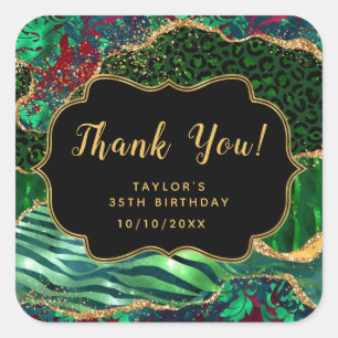 Green Safari Agate Birthday Thank You Square Sticker