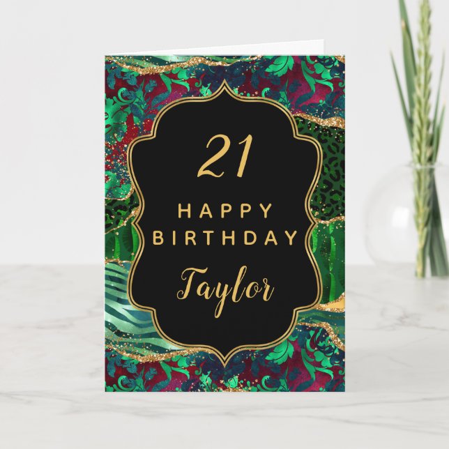 Green Safari Agate Happy Birthday Card (Front)