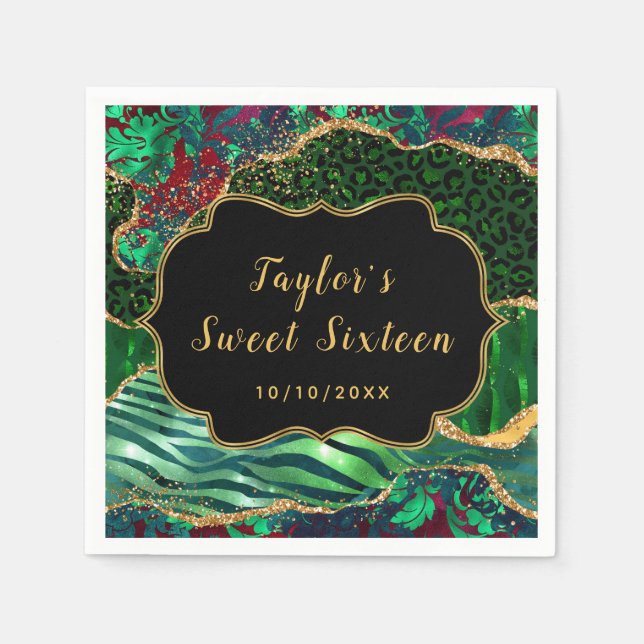 Green Safari Agate Sweet Sixteen Napkin (Front)