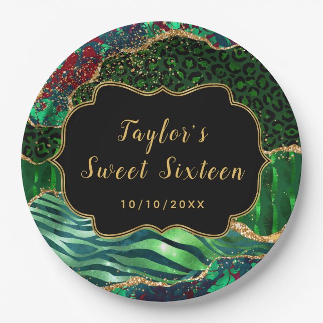 Green Safari Agate Sweet Sixteen Paper Plate (Front)