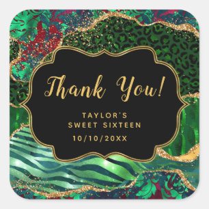Green Safari Agate Sweet Sixteen Thank You Square Sticker