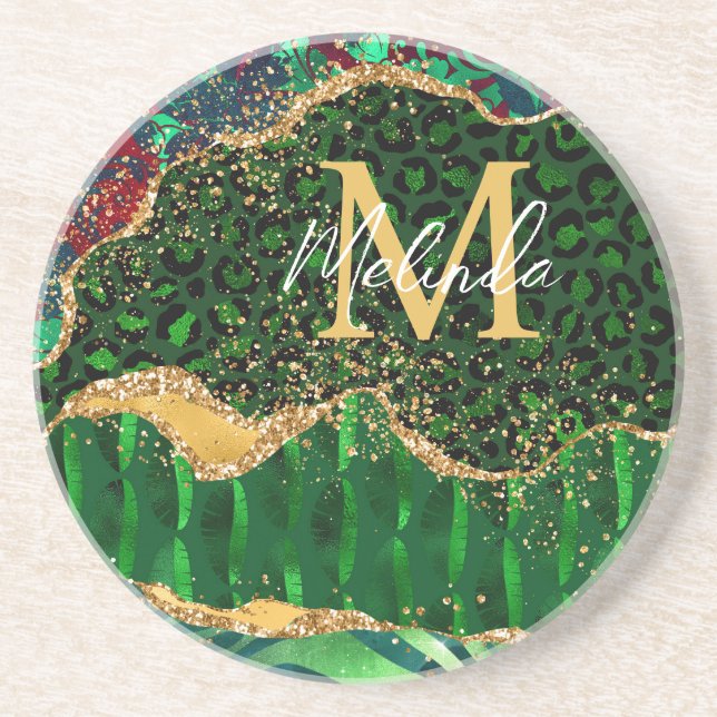 Green Safari Animal Print Agate Coaster (Front)