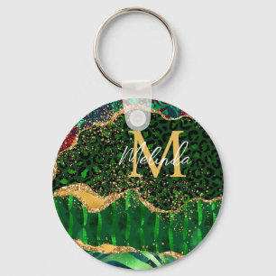 Green Safari Animal Print Agate Key Ring