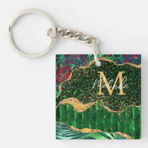 Green Safari Animal Print Agate Key Ring