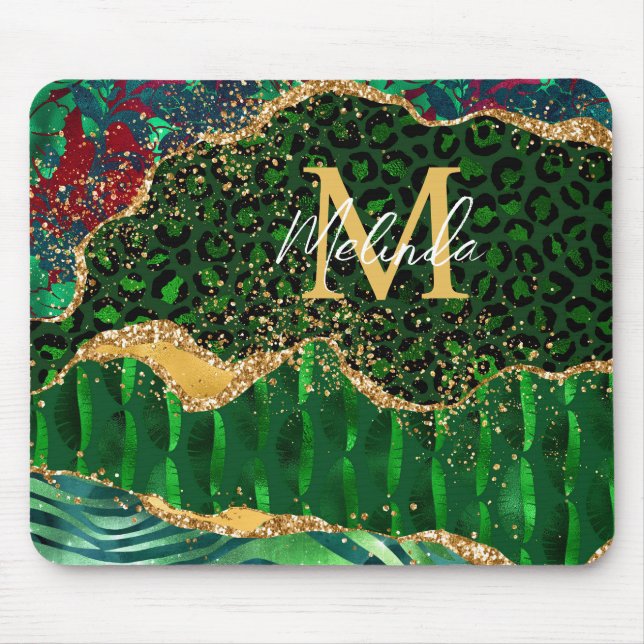 Green Safari Animal Print Agate Mouse Mat (Front)