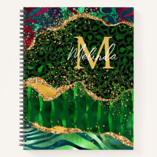 Green Safari Animal Print Agate Notebook