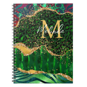Green Safari Animal Print Agate Notebook