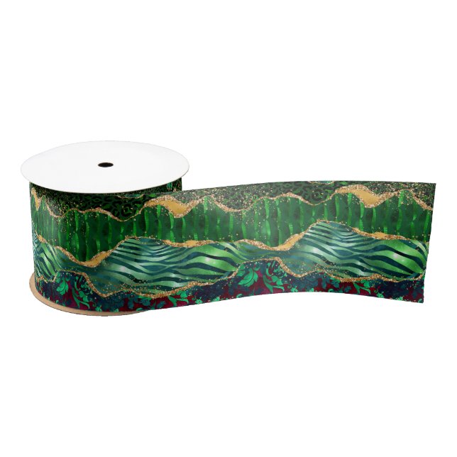 Green Safari Animal Print Agate Satin Ribbon (Spool)