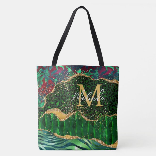 Green Safari Animal Print Agate Tote Bag (Front)