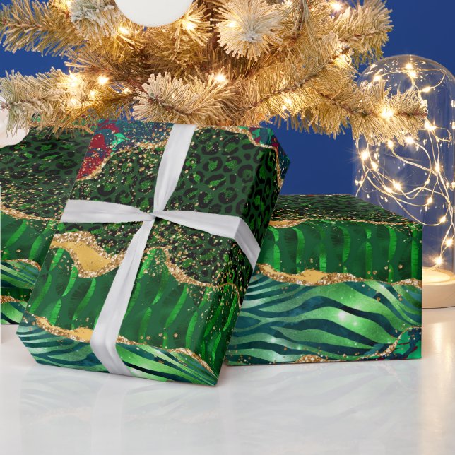 Green Safari Animal Print Agate Wrapping Paper (Holidays)