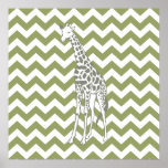 Green Safari Chevron with Pop Art Giraffe Poster<br><div class="desc">Mod Chevron pattern in Emporio Moffa's Safari Moods color palette,  with pop art giraffe on one side.</div>