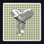 Green Safari Dot with Pop Art Elephant Square Wall Clock<br><div class="desc">Mod polka dot pattern in Emporio Moffa's "Safari" colour palette with Pop Art Elephant design on front and plain dots on back.</div>