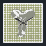 Green Safari Dot with Pop Art Elephant Square Wall Clock<br><div class="desc">Mod polka dot pattern in Emporio Moffa's "Safari" colour palette with Pop Art Elephant design on front and plain dots on back.</div>