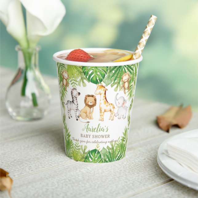 Green Safari Forest Jungle Animals Baby Shower   Paper Cups (Insitu)