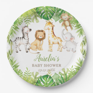 Green Safari Forest Jungle Animals Baby Shower  Paper Plate