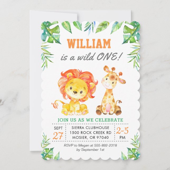 Green Safari Jungle 1st Boy First Birthday Party Invitation (Front)