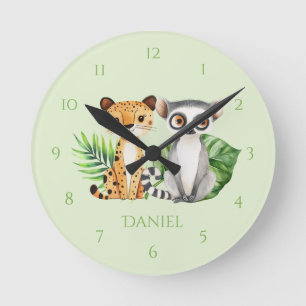  Green Safari Leppard & Monkey Child's Wall Clock