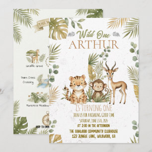Green Safari Map Wild One 1st Birthday Party Invitation