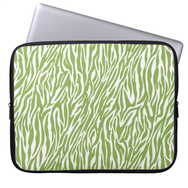 Green Safari Zebra Print Laptop Sleeve (Front)