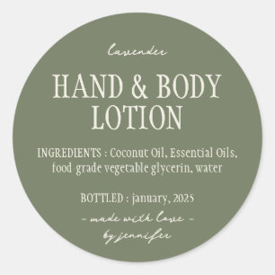 Green Sage Bottle Hand Body Lotion Ingredients Classic Round Sticker