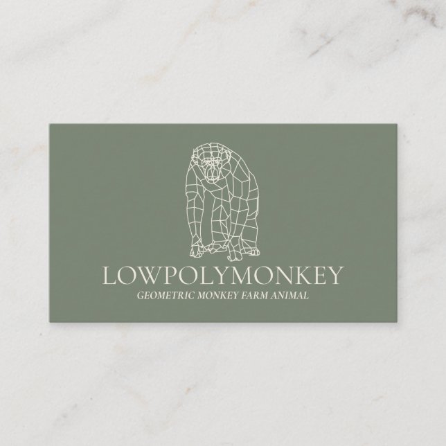 Green Sage Cream Animal Lowpoly Monkey Business Card (Front)