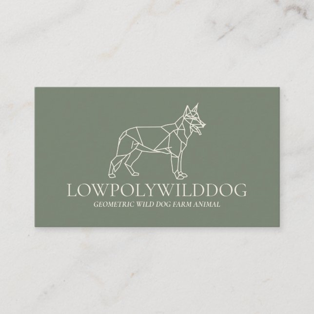 Green Sage Cream Animal Lowpoly Wild Dog Business Card (Front)
