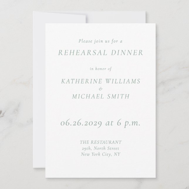 Green Sage Elegant Wedding Rehearsal Invitations (Front)