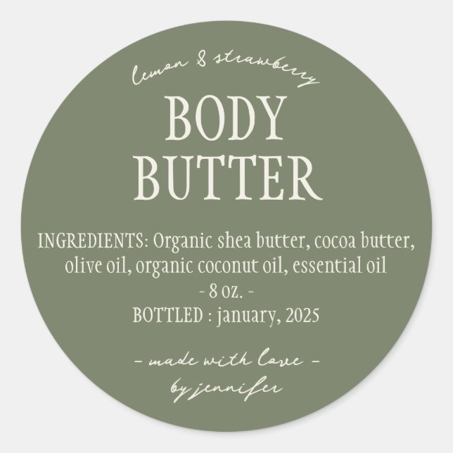 Green Sage Homemade Body Butter Ingredients Classic Round Sticker (Front)