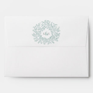 Green sage leaf monogram art wedding envelope
