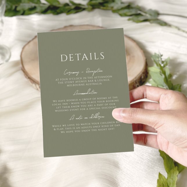 Green Sage Minimalist Elegant Wedding Details Enclosure Card (Creator Uploaded)