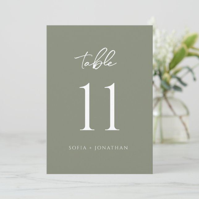 Green Sage Minimalist Elegant Wedding Table Number (Standing Front)