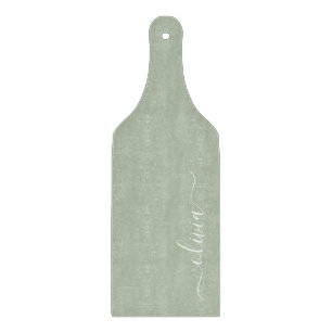 Green Sage Modern Script Girly Monogram Name Cutting Board