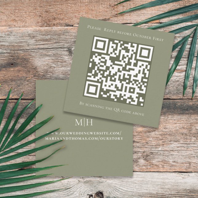 Green Sage Simple Wisteria QR Code Square RSVP Enclosure Card (Creator Uploaded)