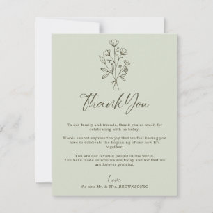 Green Sage Soft Bouquet Fall Boho Botanical Thank You Card