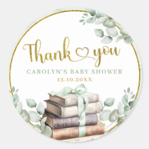 Green Sage Storybook Baby Shower Thank You Sticker