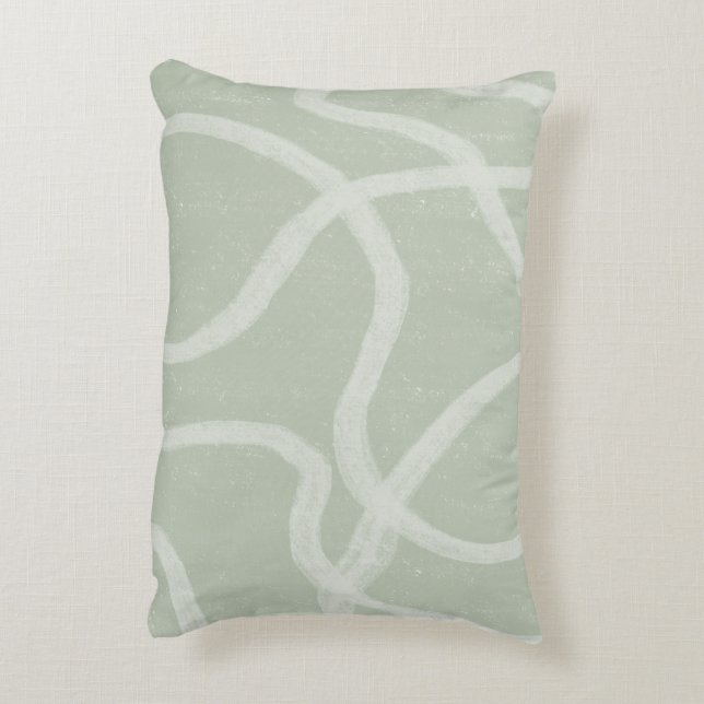 Green Sage White Abstract Throw Pillow (Back(Vertical))