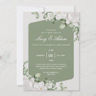 Green Sage White Floral Wedding Invitation