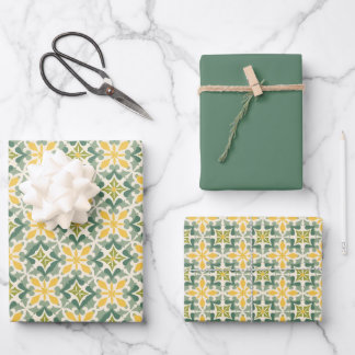 Green, Sage & Yellow Moroccan Pattern Wrapping Paper Sheet