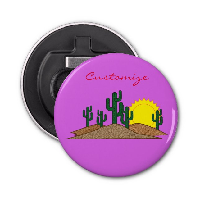 Green Saguaro Cactus Desert Sunrise Bottle Opener (Front)