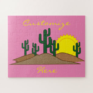 Green Saguaro Cactus Desert Sunrise Jigsaw Puzzle